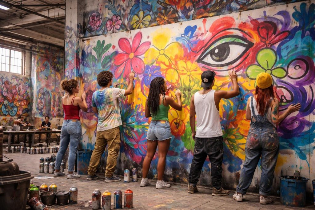 jeunes-artistes-fresque-espace-industriel