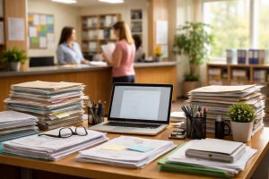 bureau-scolaire-documents-ordinateur-personne