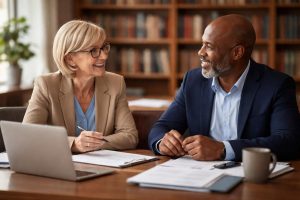 personnes-discutant-documents-bibliotheque