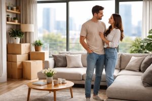 appartement-moderne-couple-canape-cartons